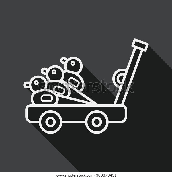 toy duck\
cart flat icon with long shadow, line\
icon