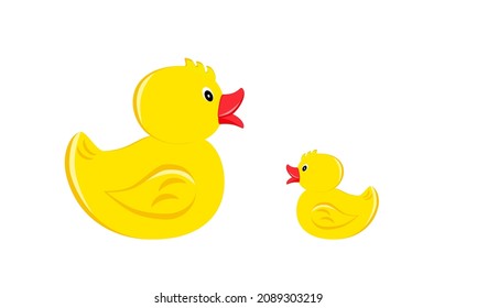 Toy duck with duckling, in a flat style. Isolated on white background vector illustration.	