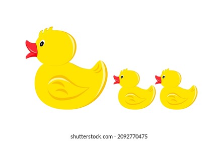 Toy duck with ducklings, in a flat style. Isolated on white background vector illustration.