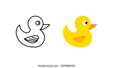 Toy duck icon special collection colorful icon set. Upload the yellow duck vector. Design element colored flat icon and linear symbol. Editable linear icon set.