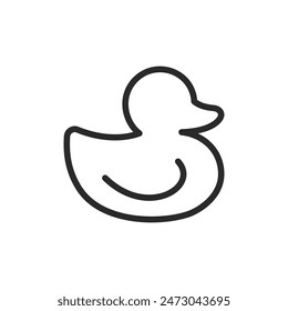 Toy duck, linear style icon. Children's toy. Editable stroke width