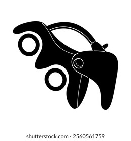 Toy excavator in black and white colors. Clip art for your projects.