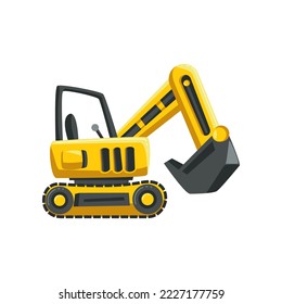 Toy excavator for kids flat vector illustration. Toy excavator for children on white background. Childhood, entertainment, transport concept