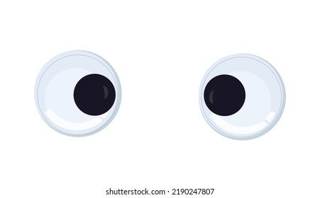Toy eyes set isolated on white background. Wobbly googly plastic open eyeballs of dolls looking up, down, left, right, crazy.