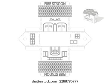 Toy Fire Station house print die cut template  Simple style  fast   easy to fold  Vector illustration 