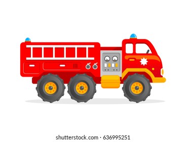 Toy Firefighter Truck. Cartoon Vector Illustration for Kids.