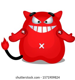 Toy in the form of a demon, imp isolated on a white background. Vector cartoon close-up illustration