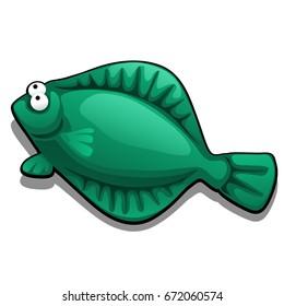 Toy in the form of the fish flounder isolated on a white background. Cartoon vector close-up illustration.