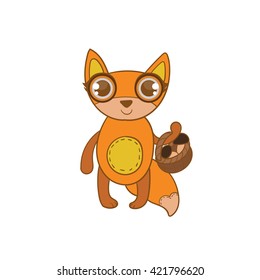 Spielzeugfox mit einem FlachbildVektorsymbol im Cute-Girly-Stil einzeln auf weißem Hintergrund