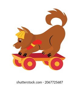 toy fox and a skateboard. accompanied by flat vector illustrations