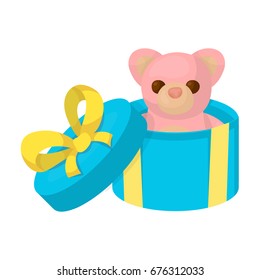 A toy in a gift box. E-commerce single icon in cartoon style vector symbol stock illustration web.