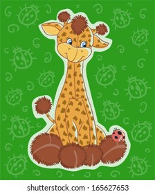 Toy giraffe on green background