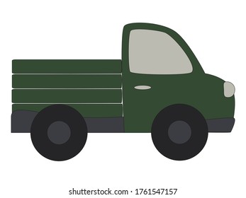 Toy green truck. Cartoon vector illustration. Isolated on white background