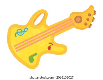 Toy guitar. Yellow cartoon electric music instrument