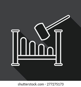 toy hammer workshop flat icon with long shadow, line icon