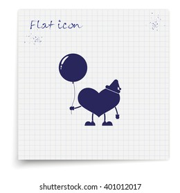 Toy heart and balloon illustration. Flat icon.