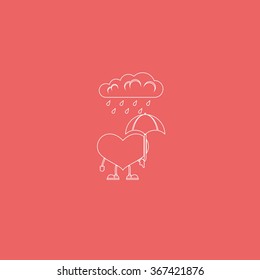 Toy heart walk in the rain. Flat icon.