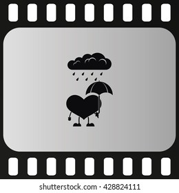 Toy heart walk in the rain. Flat icon.
