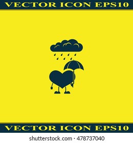 Toy heart walk in the rain. Flat icon.