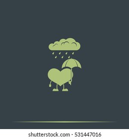 Toy heart walk in the rain. Flat icon.