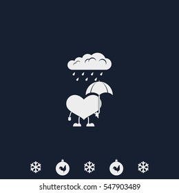 Toy heart walk in the rain. Flat icon.