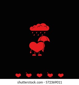 Toy heart walk in the rain. Flat icon.