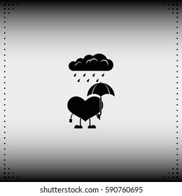 Toy heart walk in the rain. Flat icon.