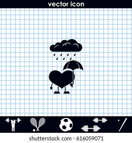 Toy heart walk in the rain. Flat icon.