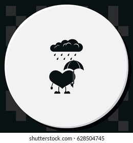 Toy heart walk in the rain. Flat icon.