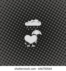 Toy heart walk in the rain. Flat icon.