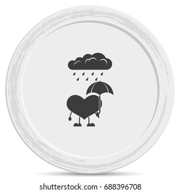 Toy heart walk in the rain. Flat icon.