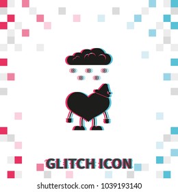 Toy heart walk in the snow. Flat glitch effect vector icon.