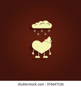 Toy heart walk in the snow. Flat icon.