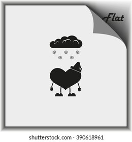Toy heart walk in the snow. Flat icon.