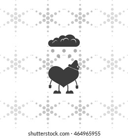 Toy heart walk in the snow. Flat icon.