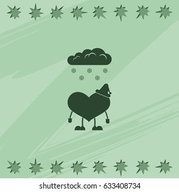 Toy heart walk in the snow. Flat icon.