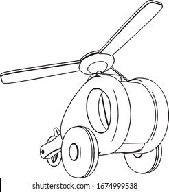 Helicóptero de juguete. Dibujo del helicóptero de juguete. Vector. Representación 3d. Dibujo a partir de una representación 3D