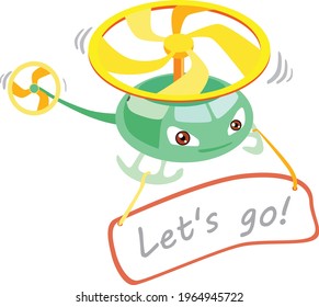 A toy helicopter with the signboard "Let's Go!" Vector illustration