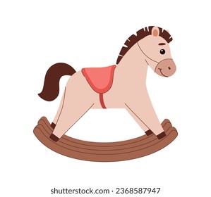 Toy horse concept. Swinging toy for kids. Fun and leisure for children. Sticker for social networks and messengers. Cartoon flat vector illustration isolated on white background