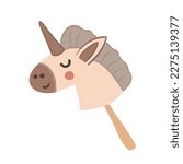 Toy horse. Flat cartoon illustration. Wooden horse head on a stick.