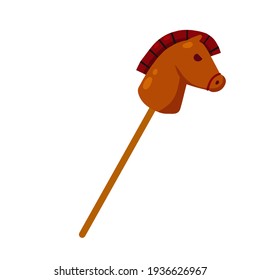 Toy horse. Flat cartoon illustration. Wooden horse head on a stick.