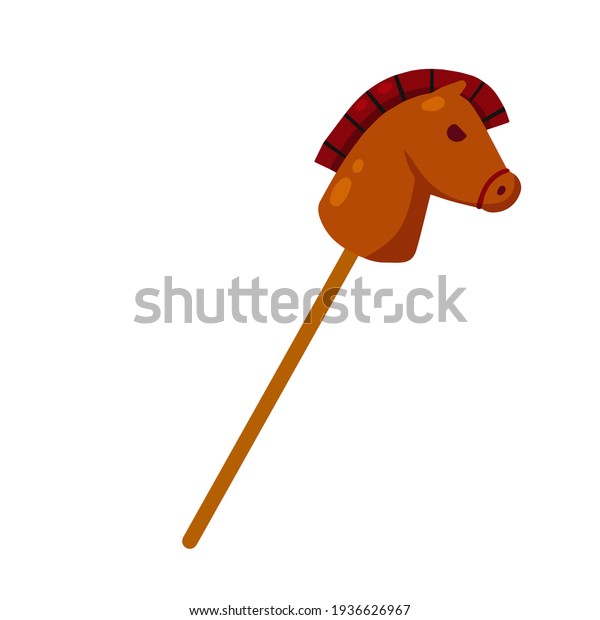 Toy horse. Flat cartoon illustration. Wooden horse\
head on a stick.