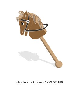 icono del caballo de juguete. deporte de hobby. caballo hecho de madera de un palo recto con la cabeza de un caballo pequeño. concepto de dibujos animados de diseño plano. estilo de juguete bebé. vectorial, ilustre