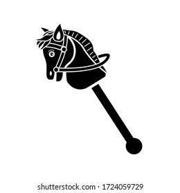 toy horse icon. hobby horse sport. horse made wooden of a straight stick with a small horse's head.  flat design cartoon concept. baby toy style. vector, illlustation