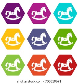 Toy horse icon set many color hexahedron isolated on white vector illustration