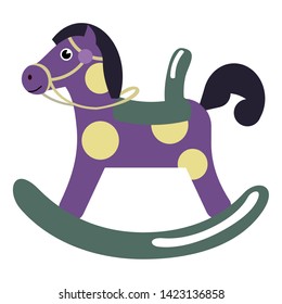 Toy horse in purple and dark green colours. Cartoon style. Isolated on white vector illustration.