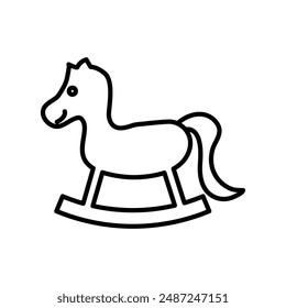 Toy horse rocking chair linear logo mark in black and white