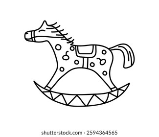 Toy horse, rocking. Children's game, linear icon of rocking horse. Silhouette of horse toy. Concept of antique wooden horse toy.