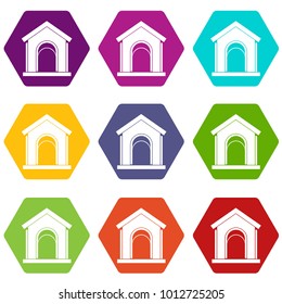 Toy house icon set many color hexahedron isolated on white vector illustration