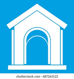 Toy house icon white isolated on blue background vector illustration